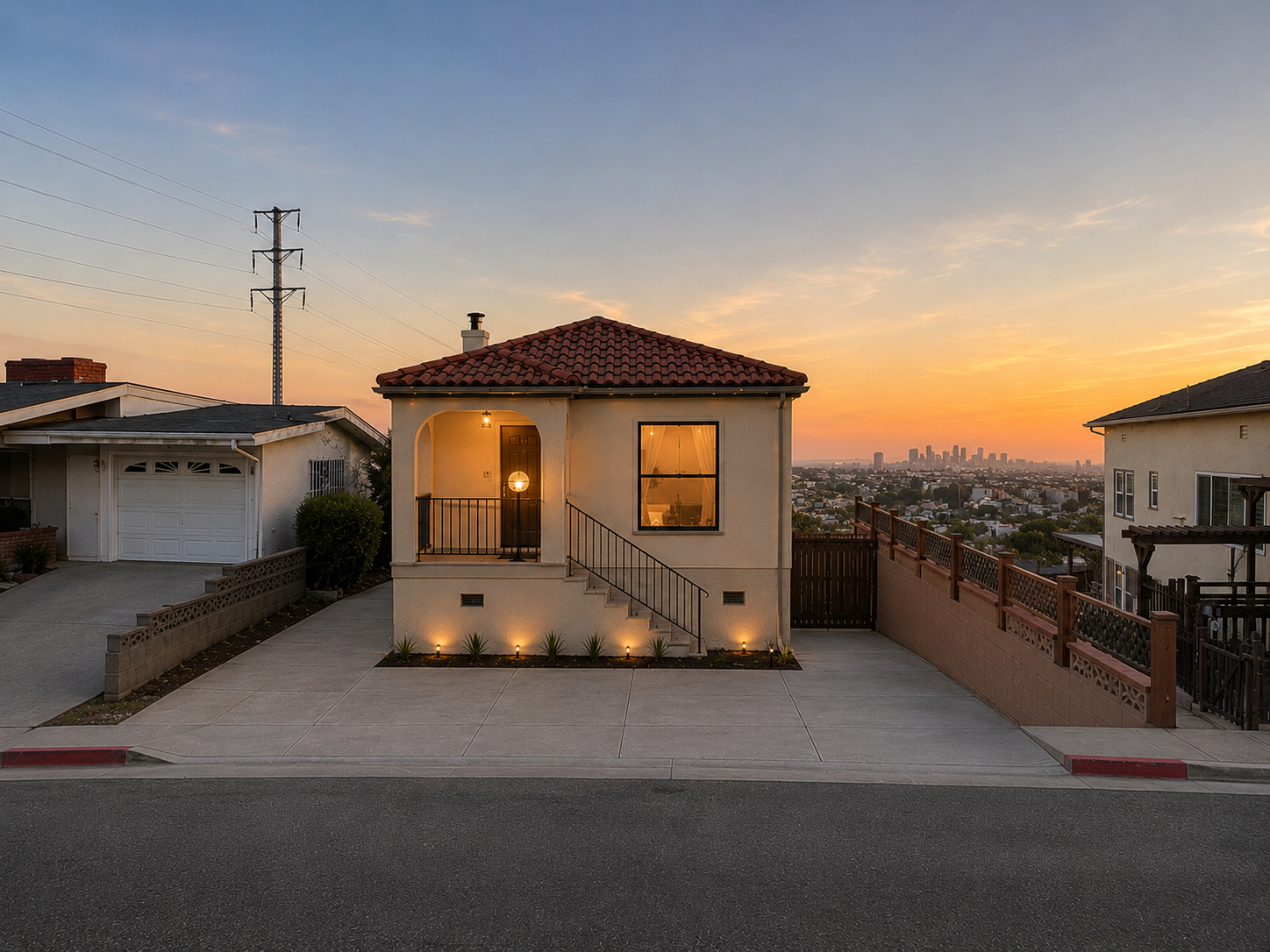 Existing façade at sunset